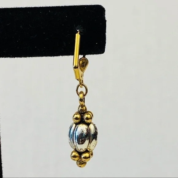 Earring dangle silver and gold cabochon and dragées. With lever back hooks - Picture 4 of 7